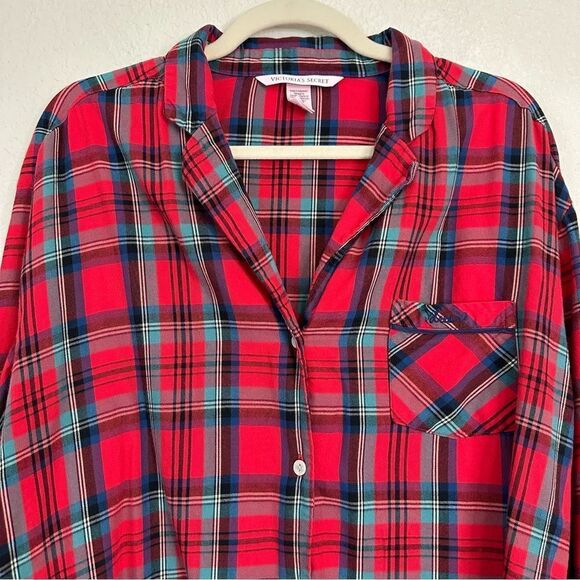 Victoria’s Secret Mayfair Red Green Plaid 2 pc Pajama Set, Sz Medium - Picture 4 of 13